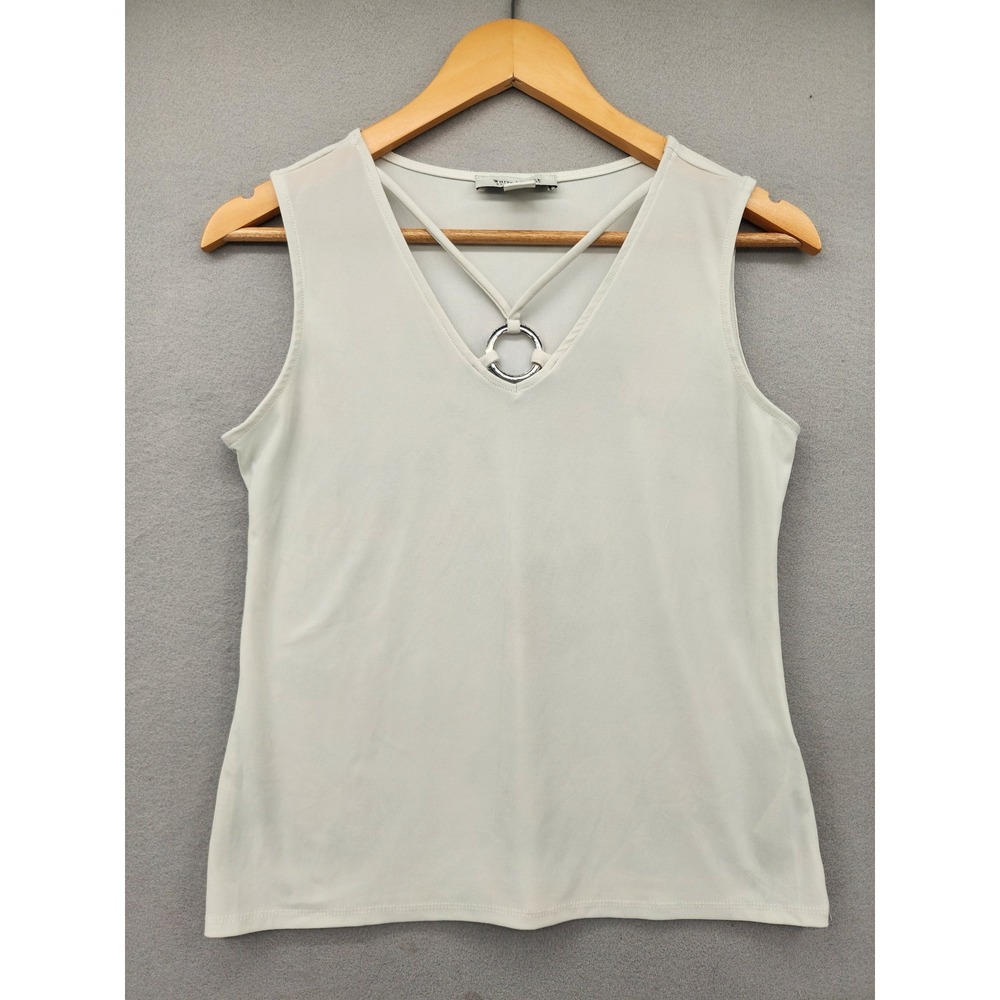 White House Black Market Ivory Cream V-Neck O-Ring Tank Top Sleeveless Blouse XS